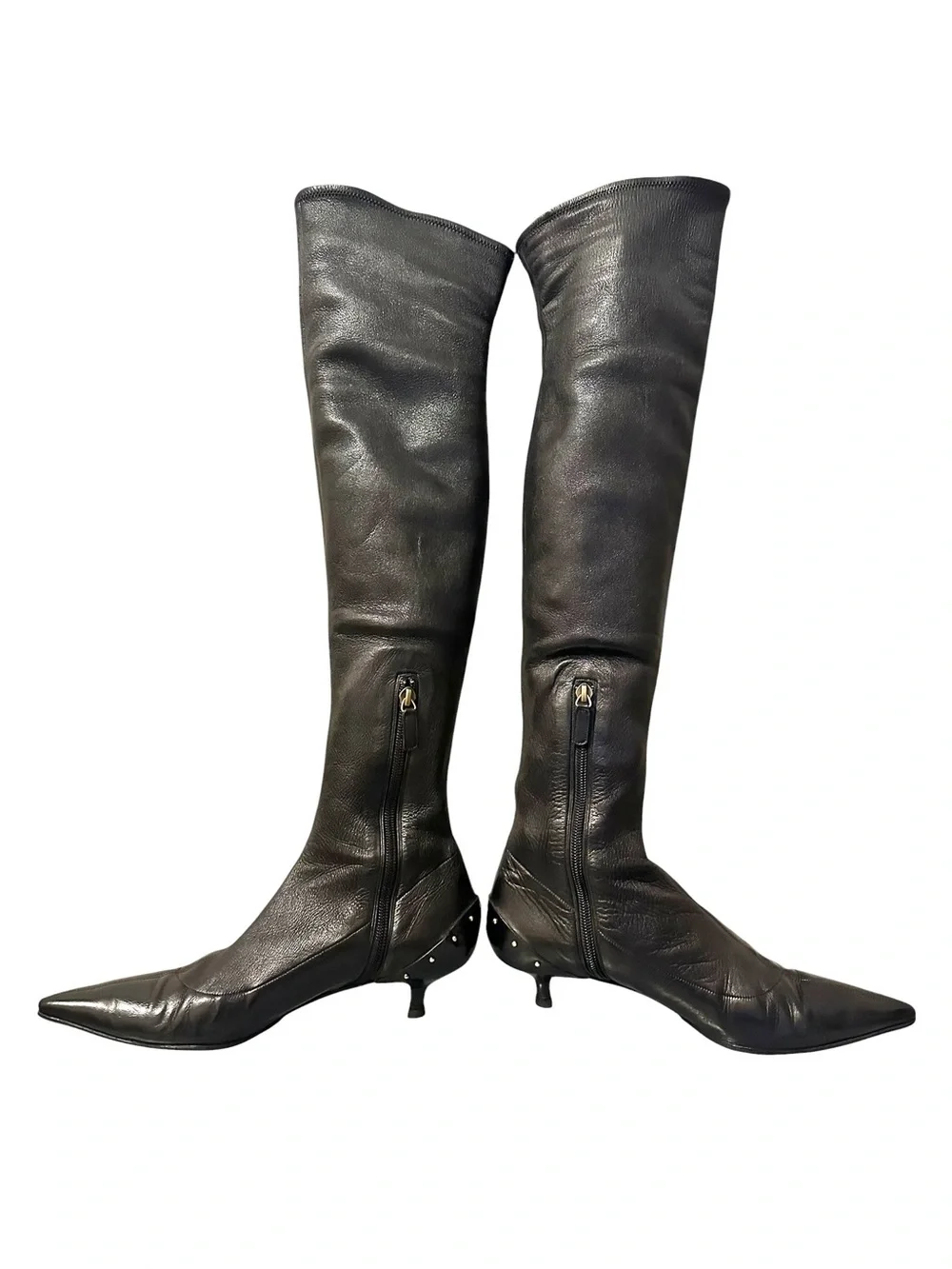 GUCCI TOM FORD FW 2003 Runway Black Leather Studded Kitten Heel OTK Boot Vintage
